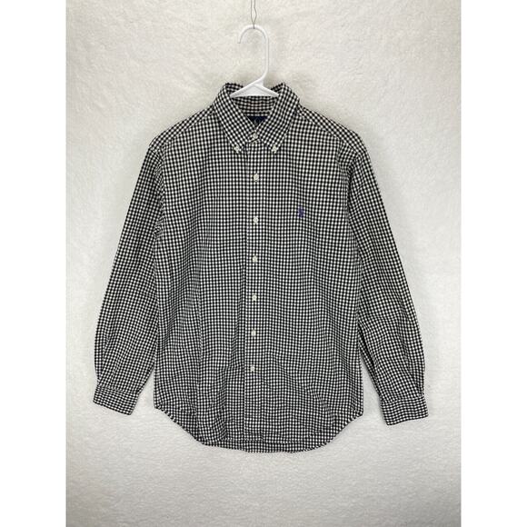 Ralph Lauren Black Checkered Long‎ Sleeve Shirt Men Size Small Classic Fit - Picture 1 of 5